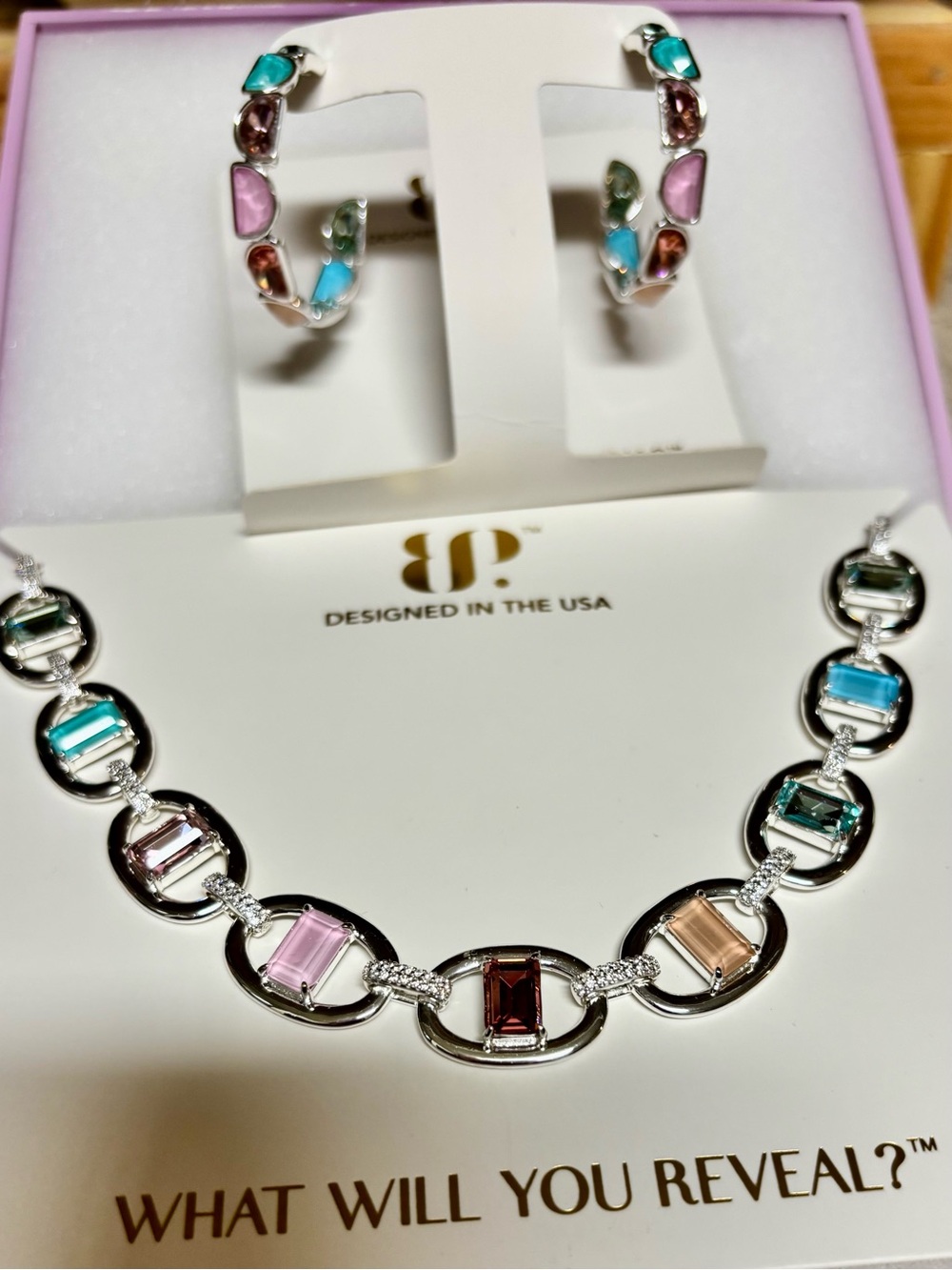 Bomb Party Jewel Candy Necklace and Hoop Earrings Set